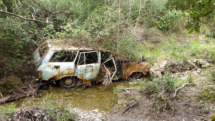 Un'auto abbandonata nei boschi del Livornese