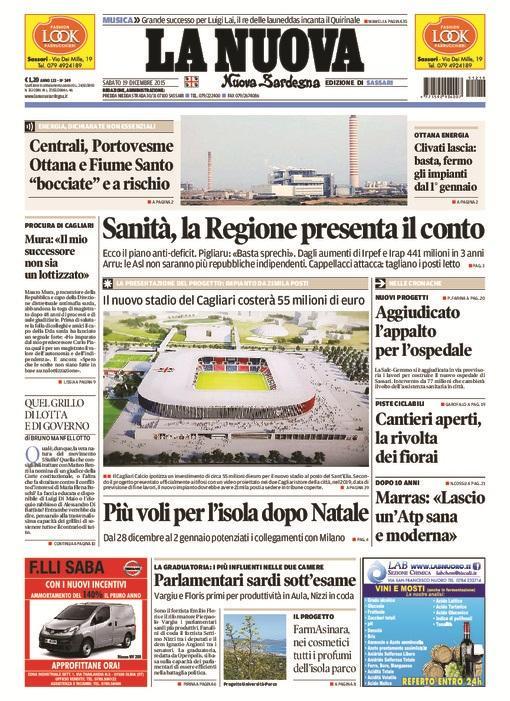 La Nuova Sardegna - Prima pagina - 19 dicembre 2015