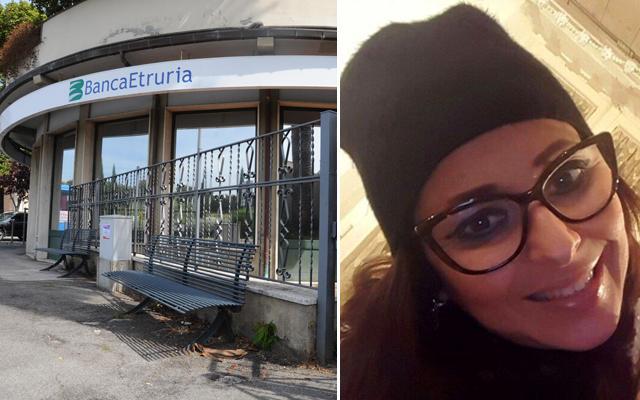 La filiale della Banca Etruria in via Gramsci e Sandra Piani