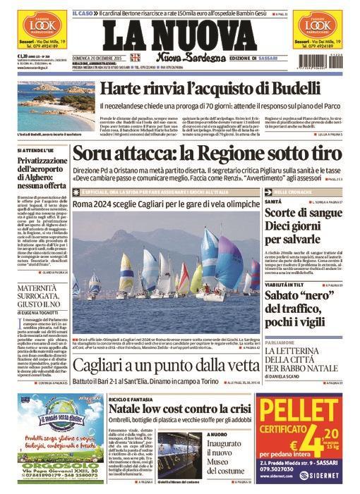 La Nuova Sardegna - Prima pagina - 20 dicembre 2015