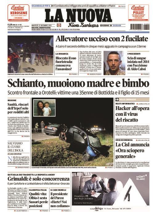 La Nuova Sardegna - Prima pagina - 22 dicembre 2015
