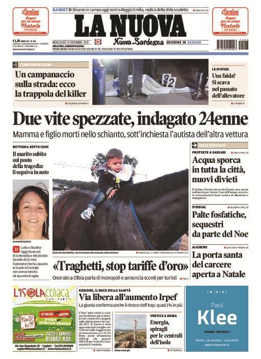 La Nuova Sardegna - Prima pagina - 23 dicembre 2015