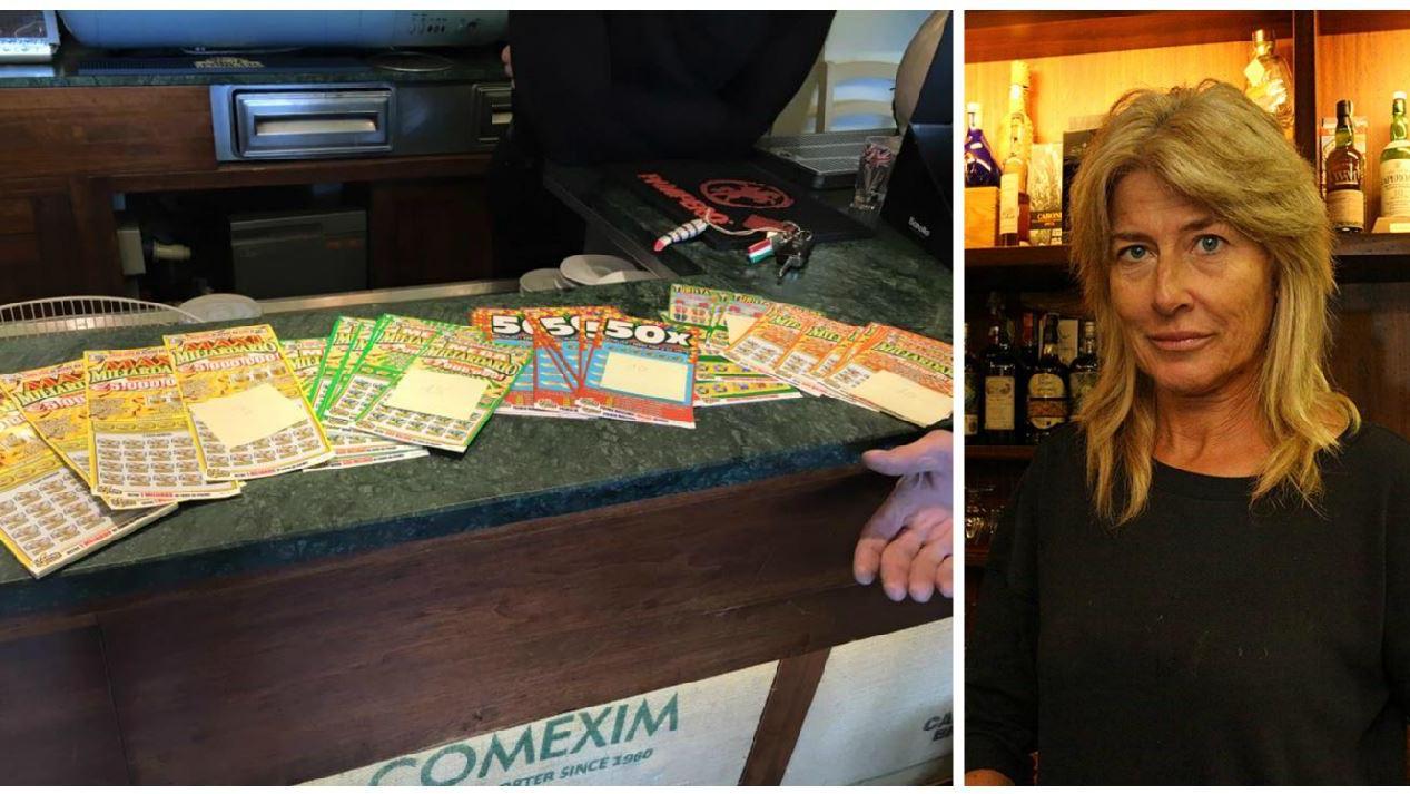 I gratta e vinci rubati dalla barista e a destra la titolare Ombretta Monti