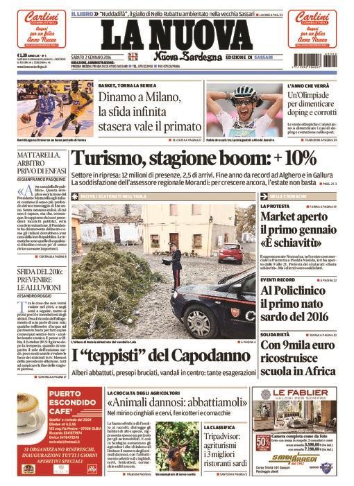 La Nuova Sardegna - Prima pagina - 2 gennaio 2016
