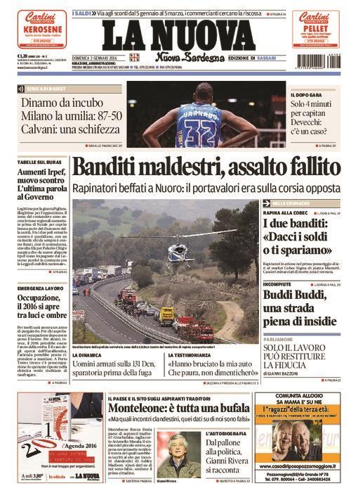 La Nuova Sardegna - Prima pagina - 3 gennaio 2016