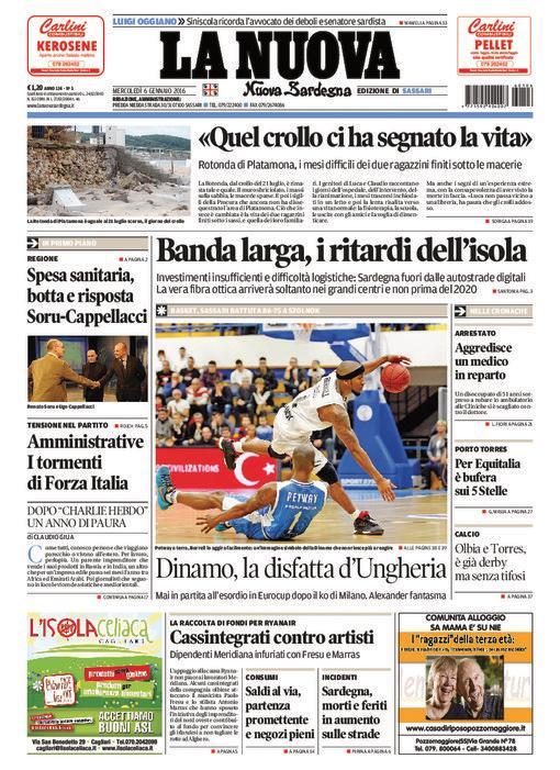 La Nuova Sardegna - Prima pagina - 6 gennaio 2016 