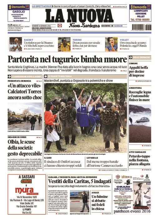 La Nuova Sardegna - Prima pagina - 8 gennaio 2016