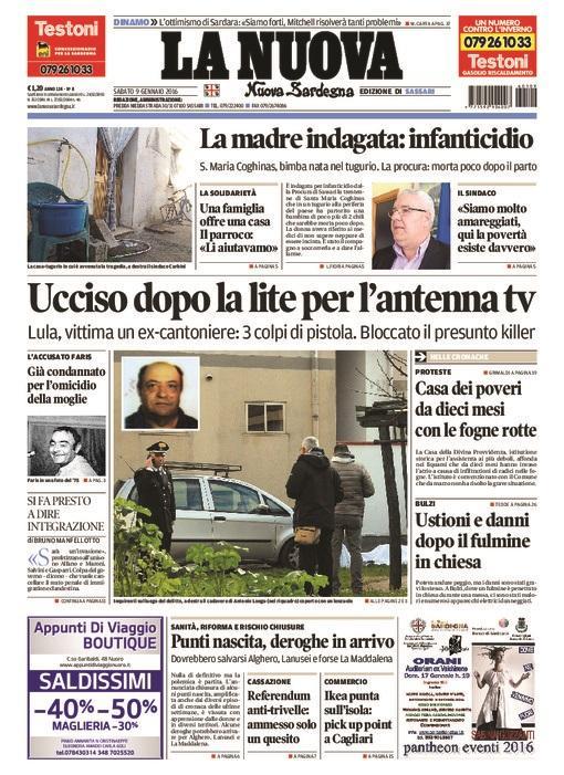 La Nuova Sardegna - Prima pagina - 9 gennaio 2016 