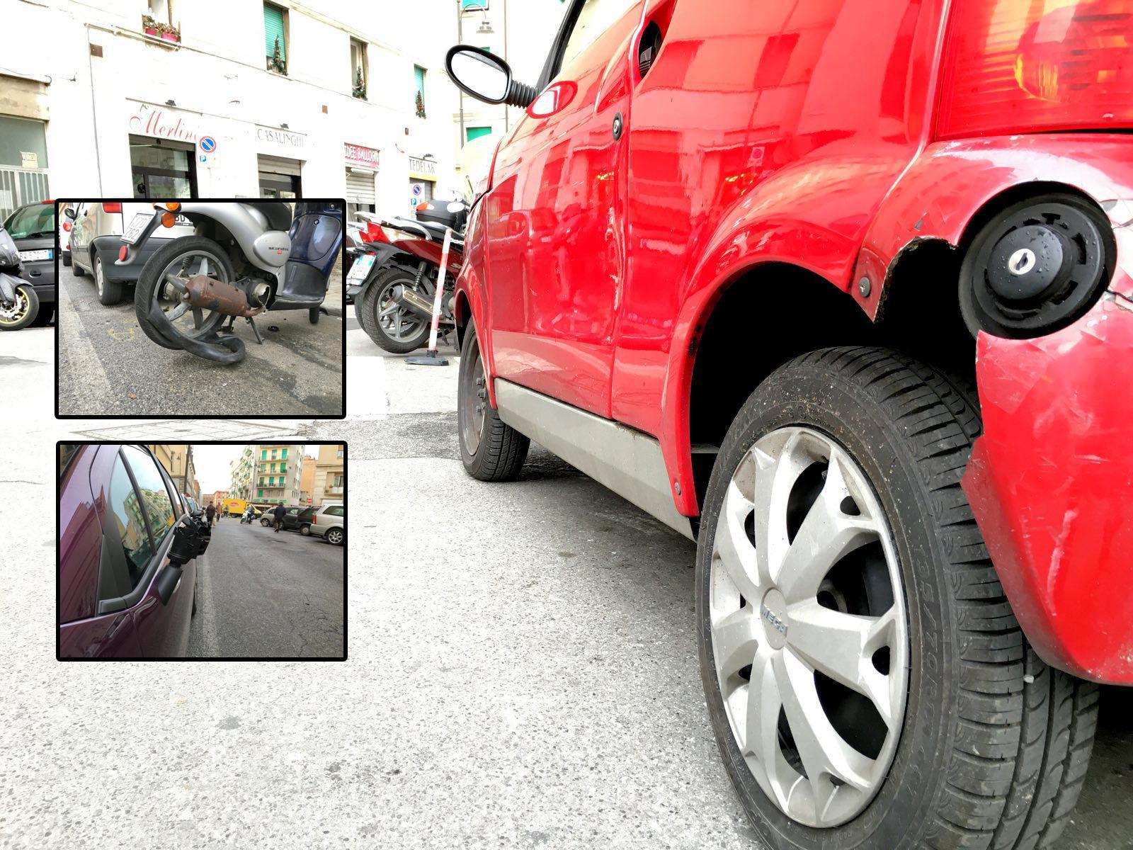 Danneggia auto, motorini e si schianta contro il muro di un palazzo per sfuggire ai controlli 