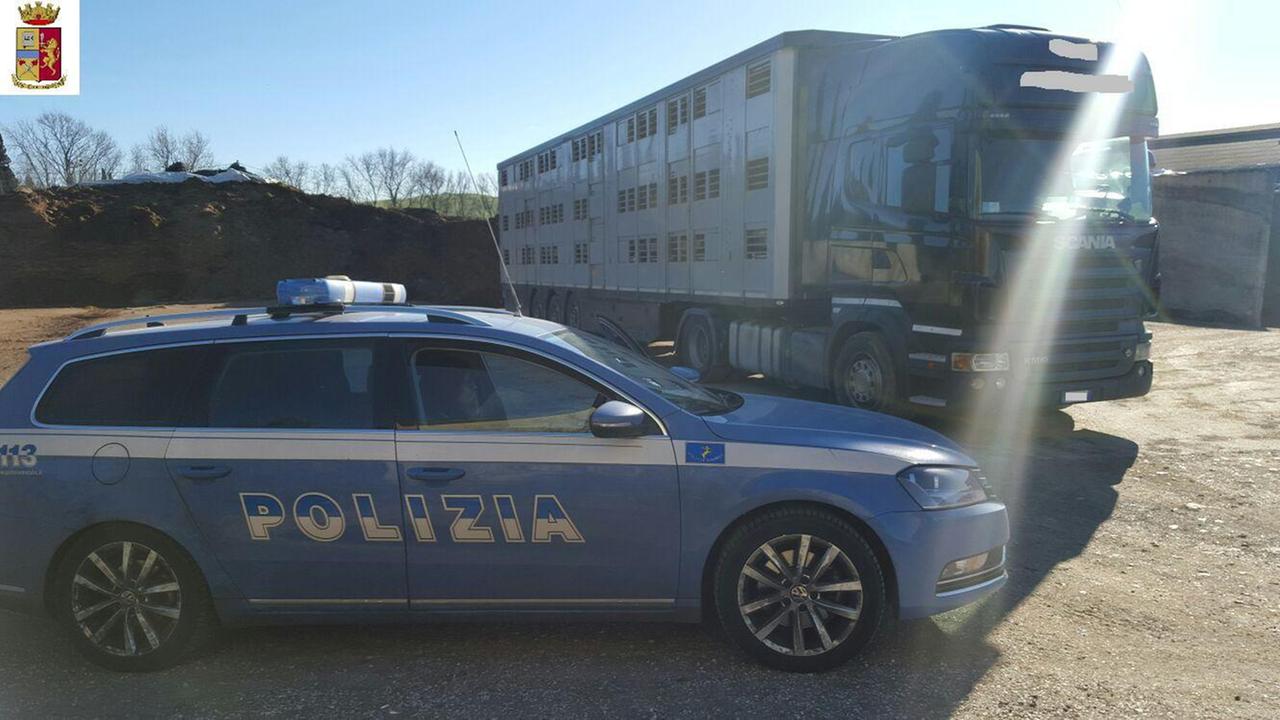 La pattuglia della stradale con il camion multato (foto polstrada)