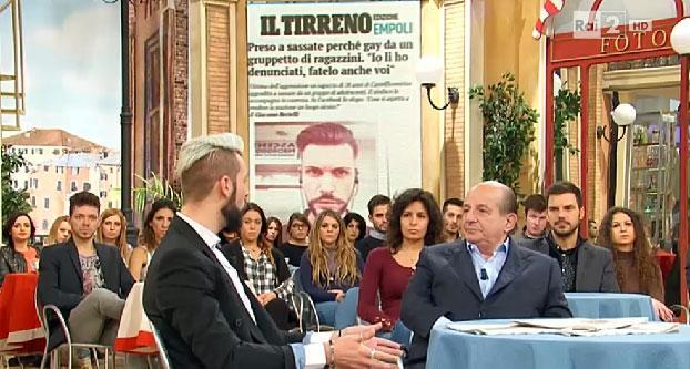 Christian Cicilano ai Fatti Vostri intervistato da Giancarlo Magalli. In studio mostrano un articolo del Tirreno