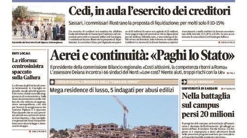La Nuova Sardegna - Prima pagina - 15 gennaio 2016 