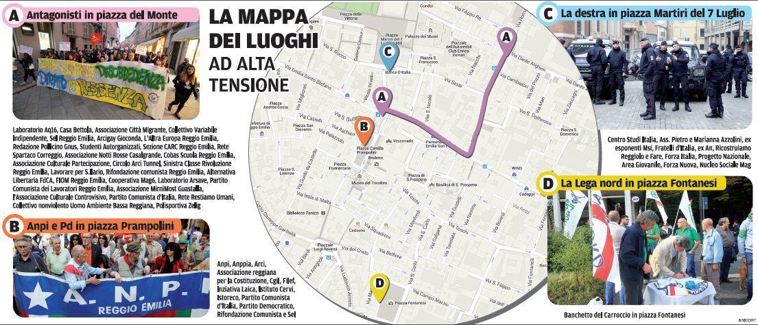 Destra e sinistra in piazza: centro storico di Reggio Emilia “blindato"