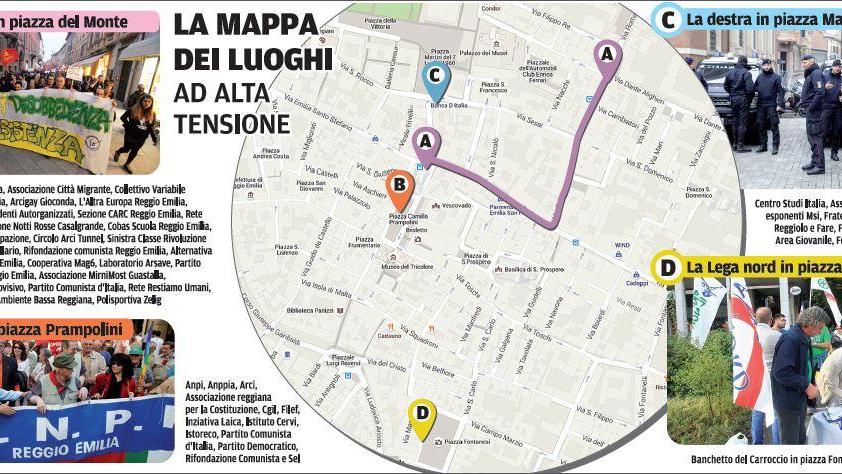 Destra e sinistra in piazza: centro storico di Reggio Emilia “blindato"