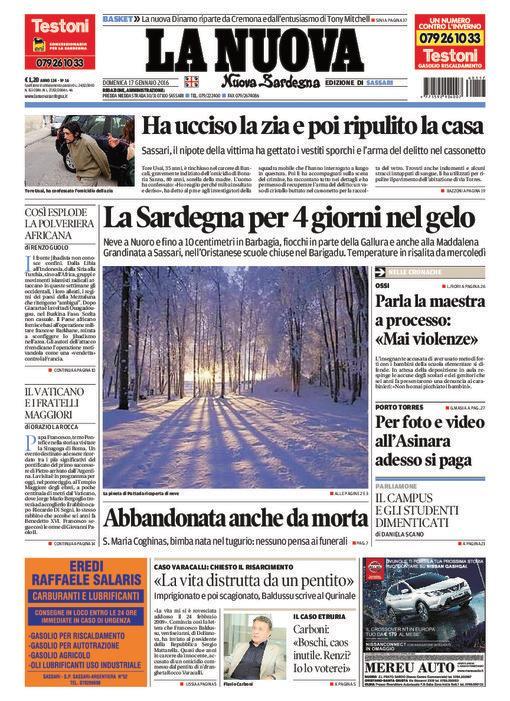 La Nuova Sardegna - Prima pagina - 17 gennaio 2016