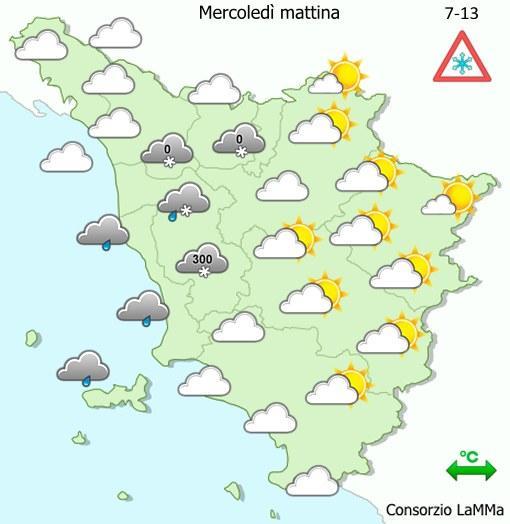 Le previsioni del consorzio Lamma per la mattina di mercoledì 20