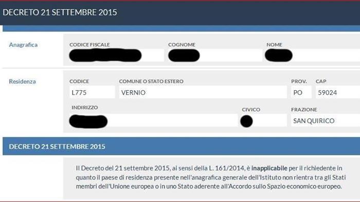 La risposta sul sito on line dell'Inps che non riconosce Vernio