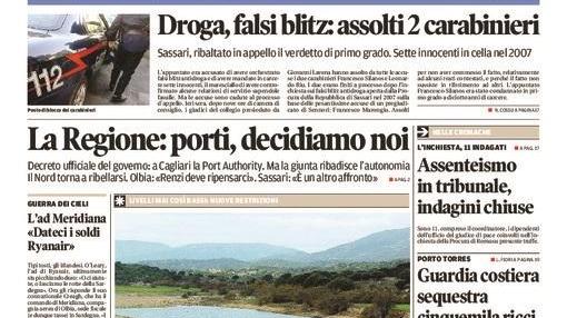 La Nuova Sardegna - Prima pagina - 22 gennaio 2016