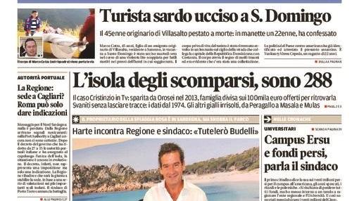La Nuova Sardegna - Prima pagina - 23 gennaio 2016