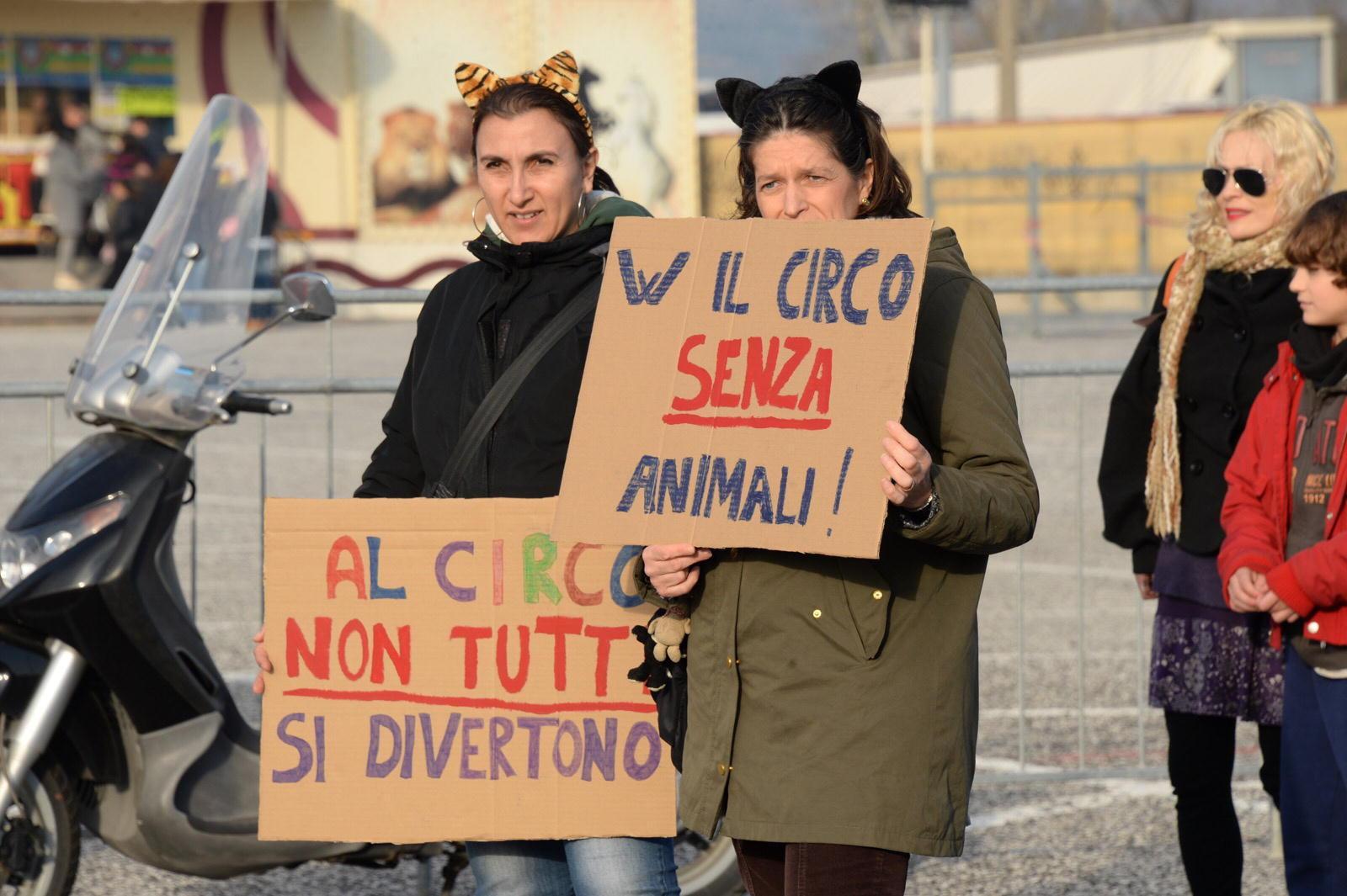 Manifestanti contro il circo Millennium (Foto Franco Silvi)
