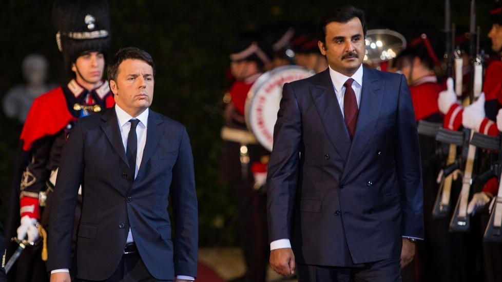 Il premier Matteo Renzi e l'emiro del Qatar Tamim Al Thani a Villa Madama, Roma