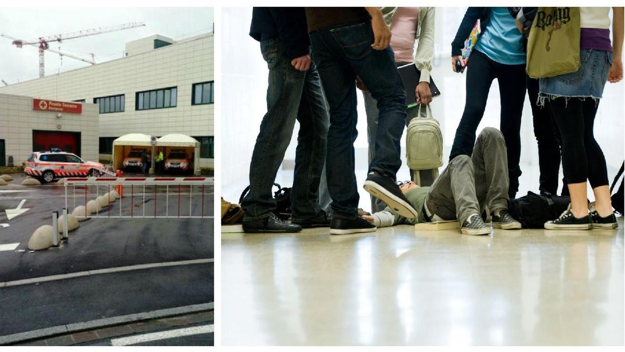 Il pronto soccorso di Empoli e a destra una ricostruzione fotografica di un bambino a terra dopo essere stato colpito