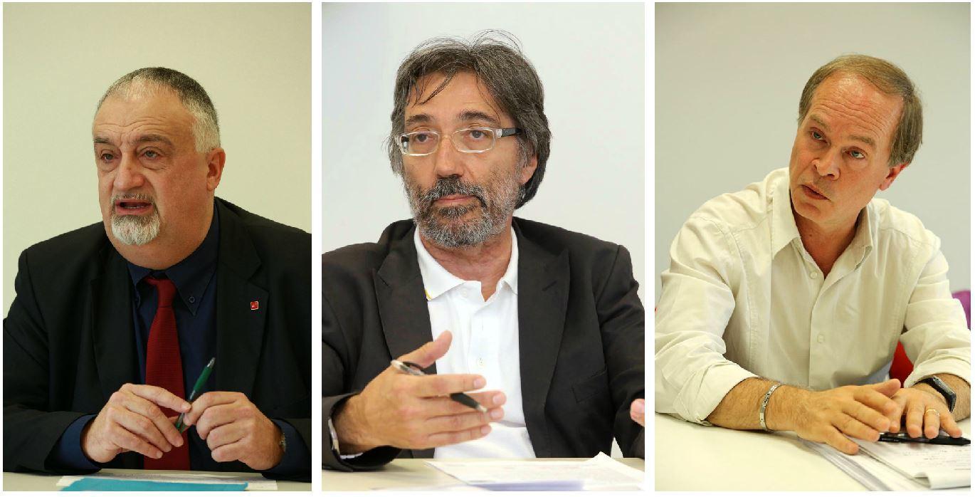 Da sinistra Rossano Rossi (Cgil), il primario Claudio Caponi e Paolo Prosperi (Rsu Cgil)