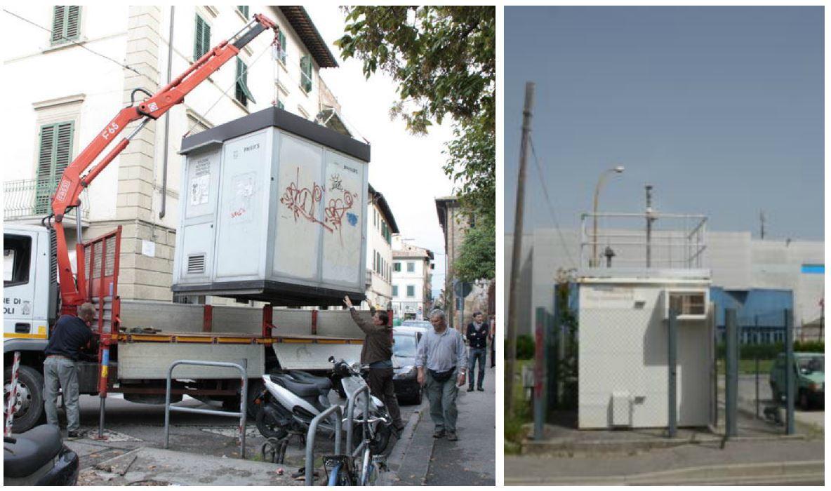 La rimozione della centralina in via Ridolfi nel 2011 e quella attuale di Santa Croce sull'Arno