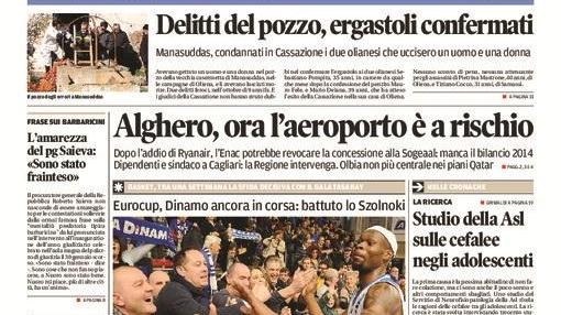 La Nuova Sardegna - Prima pagina - 4 febbraio 2016 