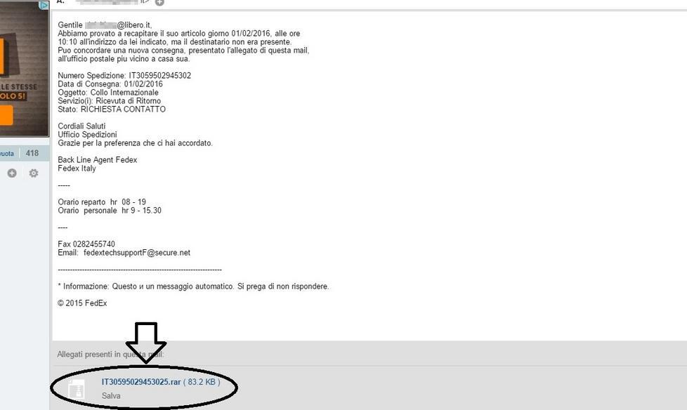 «Pacco non consegnato» ondata di mail-truffa