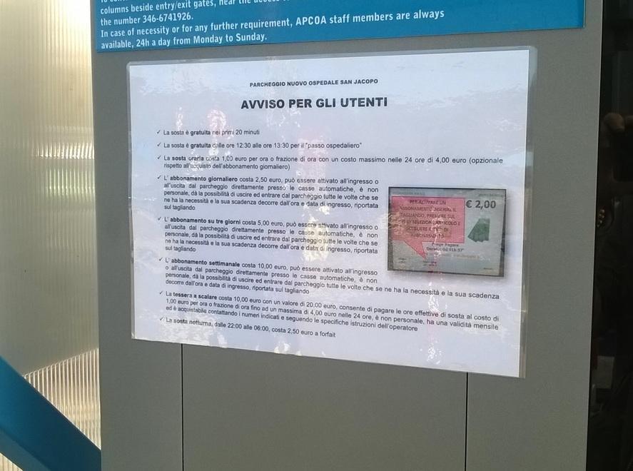 L’Asl: parcheggi scontati anche al S. Jacopo 