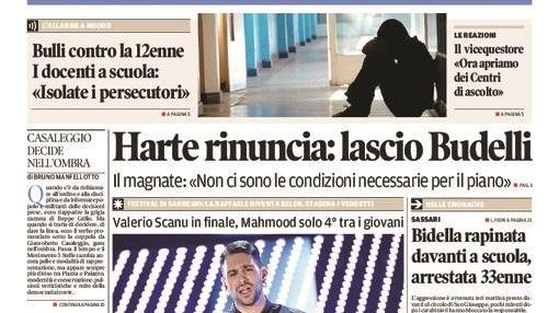 La Nuova Sardegna - Prima pagina - 13 febbraio 2016