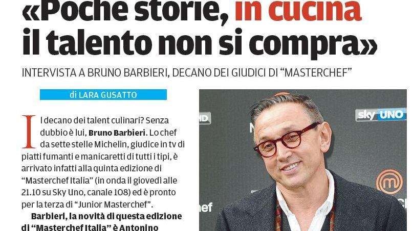 Bruno Barbieri a TvZap: "Il talento non si compra"
