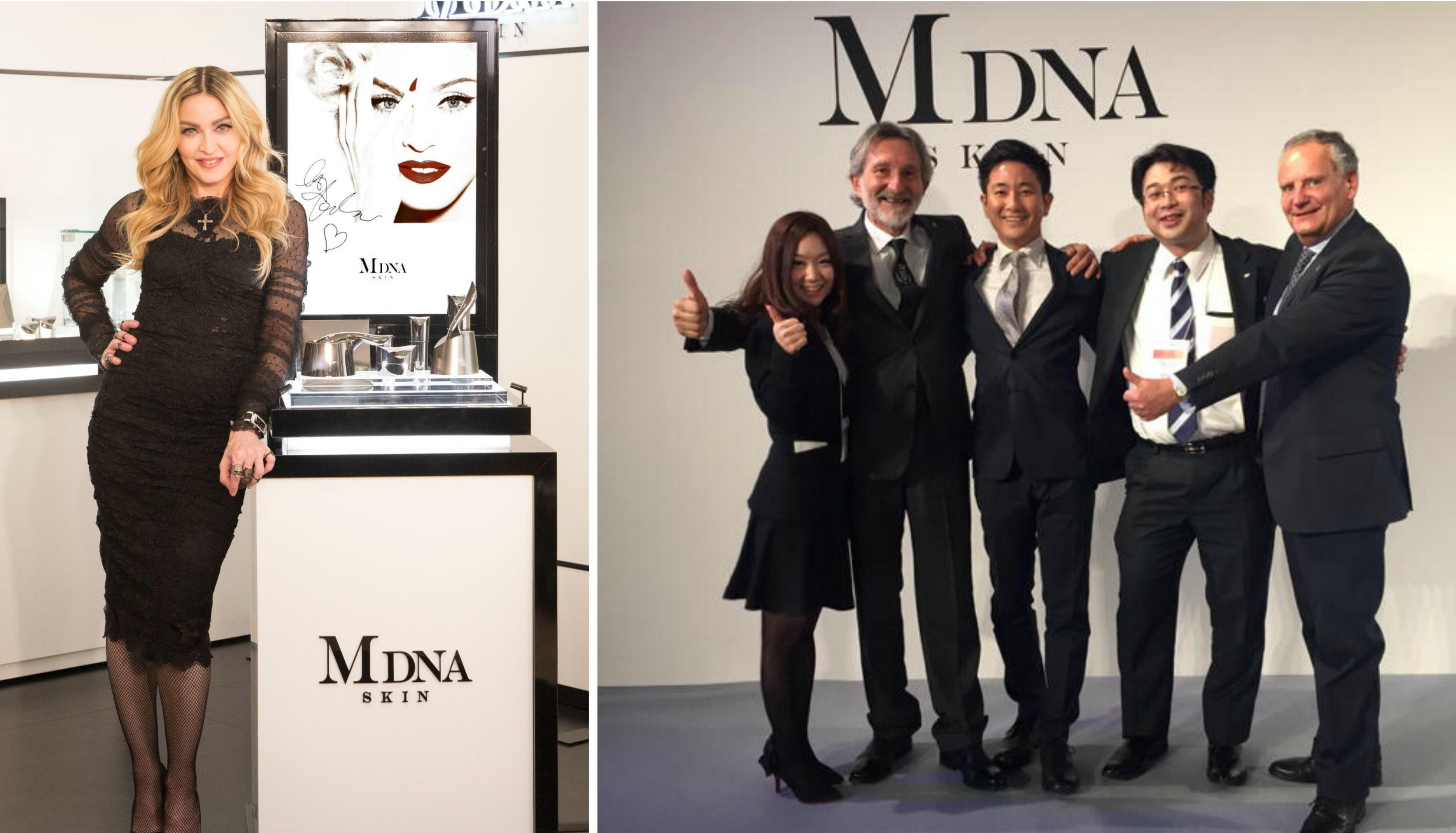 ll sindaco Bellandi e Giovanetti a Tokyo in posa con i rappresentanti della Mdna Ski. A sinistra Madonna