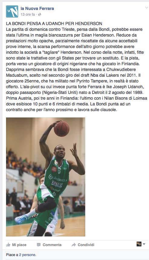 Fatta: la Bondi ha ingaggiato Udanoh