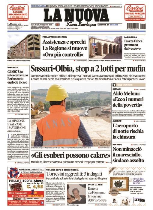 La Nuova Sardegna - Prima pagina - 24 febbraio 2016