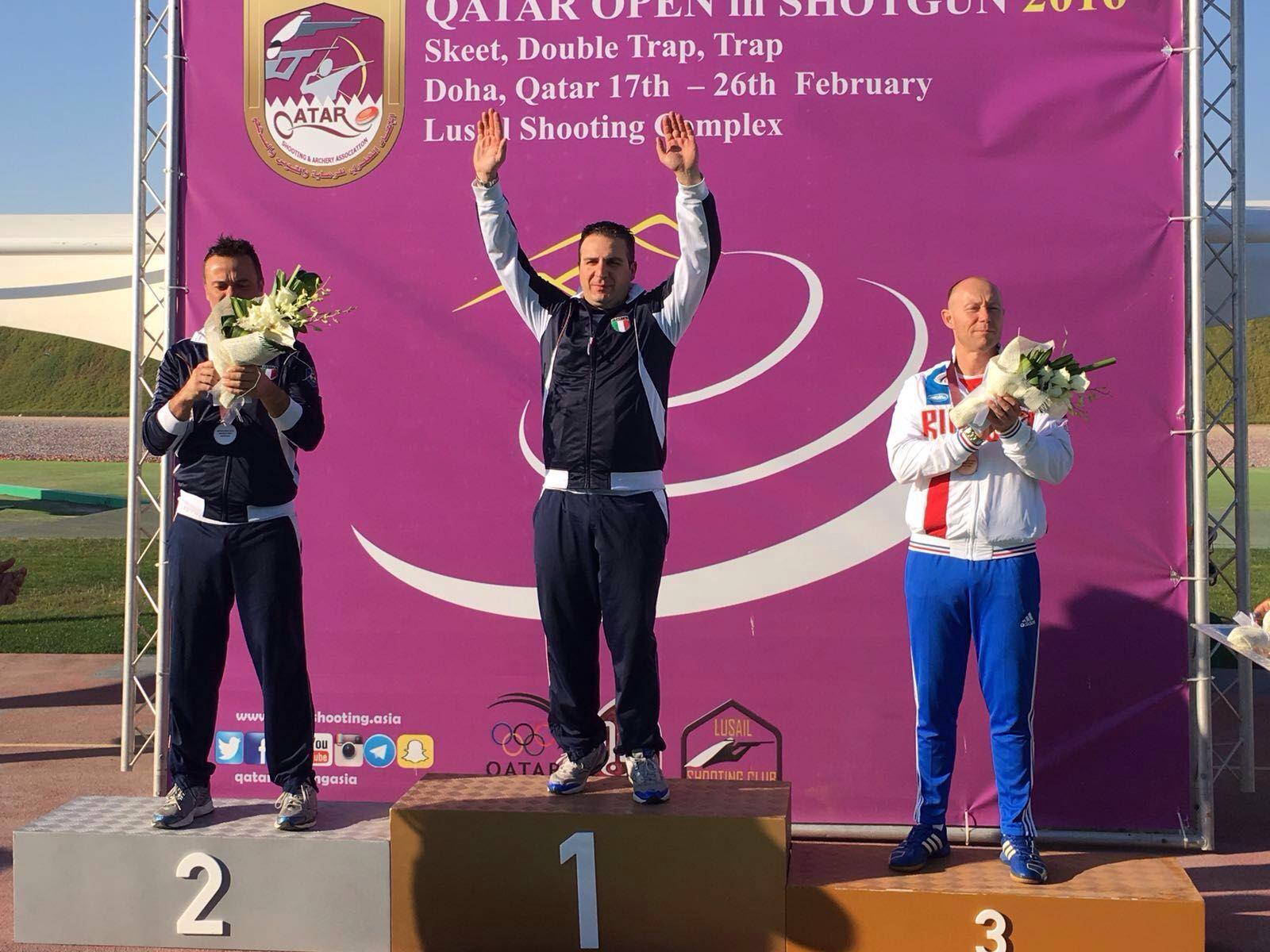 Marco Innocenti sul podio di Doha, in Qatar