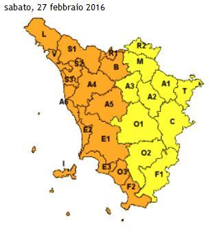 Dal sito della Regione Toscana l'intensità dell'allerta a secondo delle zone 