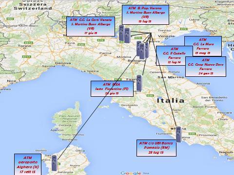 Cartina delle tentate rapine e dei furti