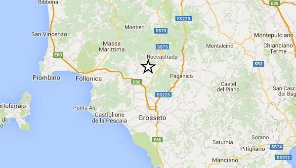 La localizzazione del terremoto nella piantina elaborata dall'Ingv