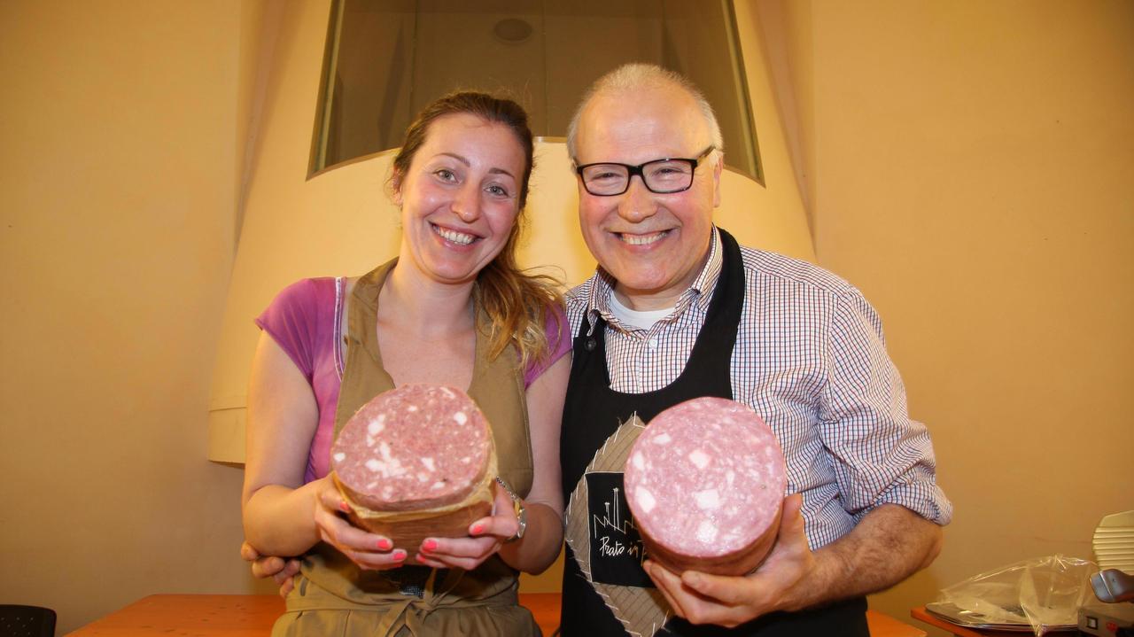Sue Ellen Mannori e Carlo Conti, produttori della mortadella Igp Prato