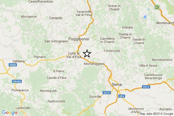L'epicentro della scossa dal sito Ingv