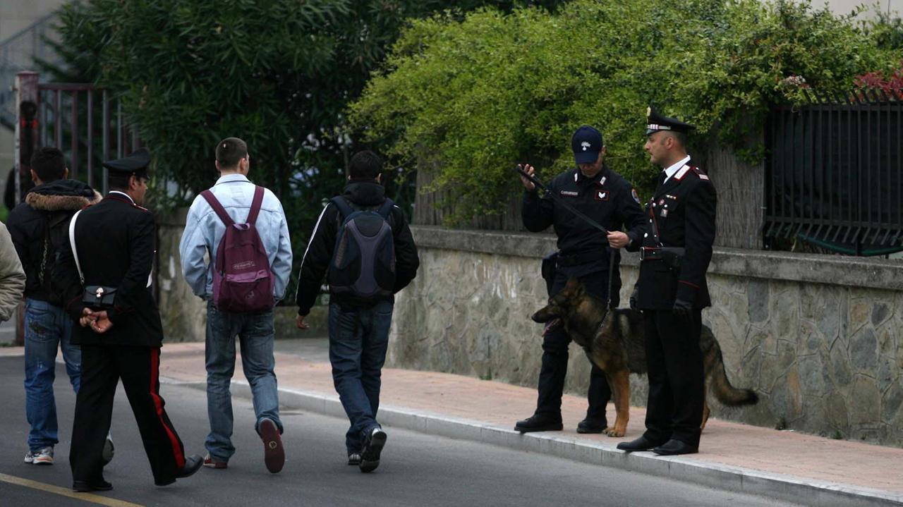 Un controllo dell'unità cinofila a scuola (foto d'archivio)