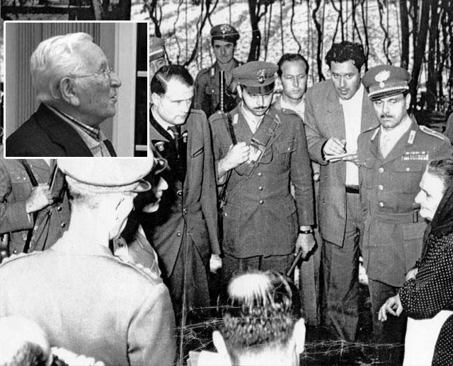 Nel riquadro Wilhelm Kusterer. Nella foto grande al centro Walter Reder, soprannominato "ll monco", maggiore delle Ss, scortato dai carabinieri italiani mentre ascolta la testimonianza di una supersistite delle stragi dai lui comandate. Il giornalista con il taccuino è Angiolo Berti, padre di Gian Ugo Berti nostro collaboratore medico