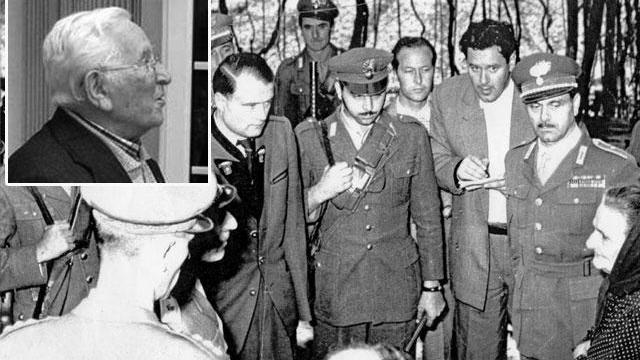 Nel riquadro Wilhelm Kusterer. Nella foto grande al centro Walter Reder, soprannominato "ll monco", maggiore delle Ss, scortato dai carabinieri italiani mentre ascolta la testimonianza di una supersistite delle stragi dai lui comandate. Il giornalista con il taccuino è Angiolo Berti, padre di Gian Ugo Berti nostro collaboratore medico