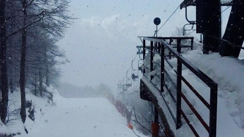 Gli effetti dell'ultima nevicata sull'Amiata: una candida coltre bianca e una montagna avvolta nella nebbia