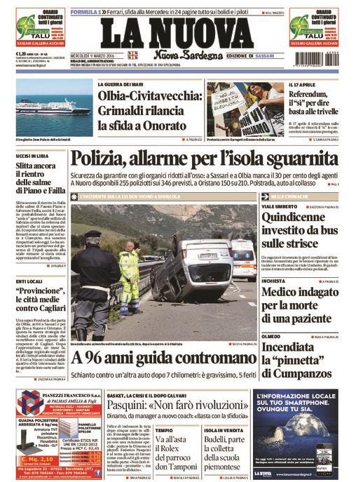 La Nuova Sardegna - Prima pagina - 9 marzo 2016 
