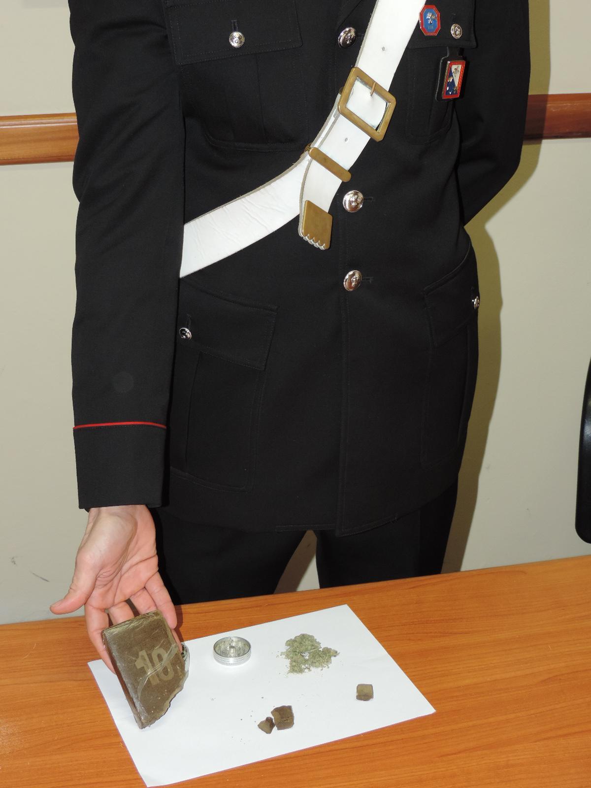 Un carabinieri mostra la sostanza stupefacente sequestrata