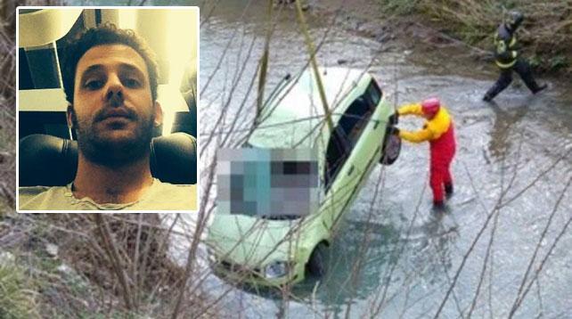 L'auto nel torrente e Filippo Rappoli in una foto da Facebook