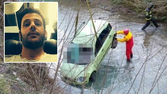 L'auto nel torrente e Filippo Rappoli in una foto da Facebook